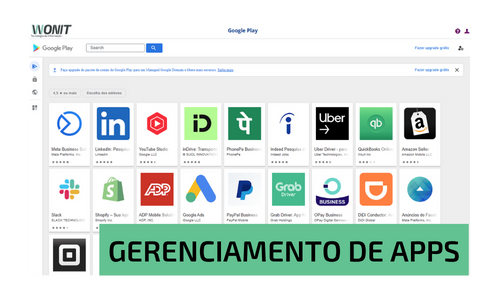 imagem da tela do sistema que mostra o gerenciamento de aplicativos
